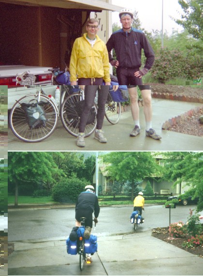 Top: Frank and Alan in front of Frank's garage at the start.
Bottom: Riding out of Frank's driveway.
