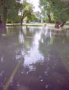 The center line showing through the water.
