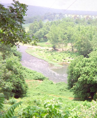 View over valley with creek just below