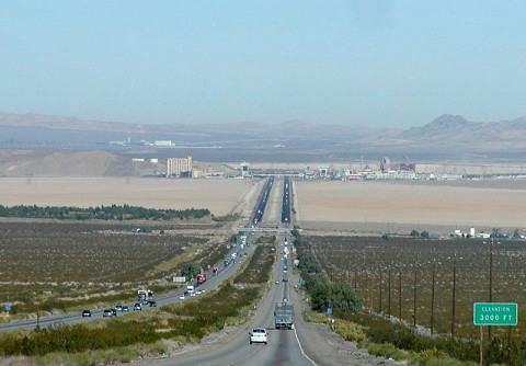 Looking east down I-15 with Prim (Stateline) NV in the distance