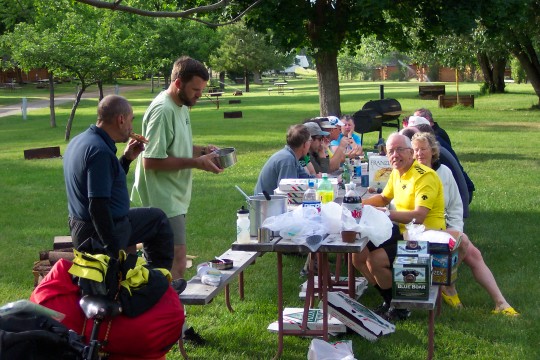 Pizza dinner in camp