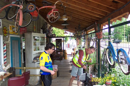 Brendan and RonP checking out old bicycles
