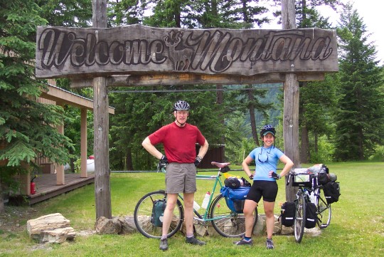 Me and Maddy in front of Welcome to Montana sign