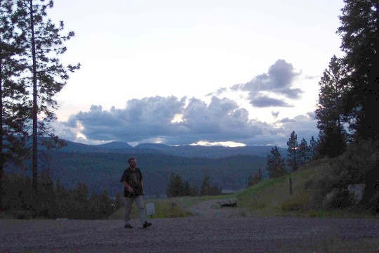Eric walking with sunset in the background
