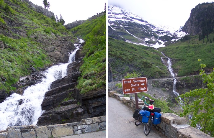 Two views of Bird Woman Falls