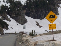 Sign, '6% grade next 12 miles'