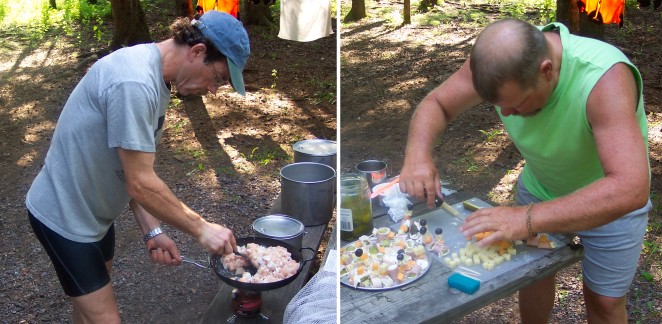 Dual photo of Brendan and Don cooking