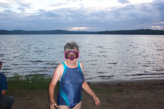 Jeanne with swimming goggles