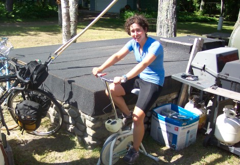 Maddy on an exercise bike