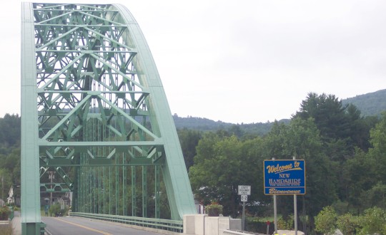 Bridge and Welcome to New Hampshire sign