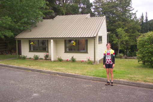 Sue in front of the Hostel in Rai Valley