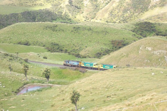 Looking down at a train