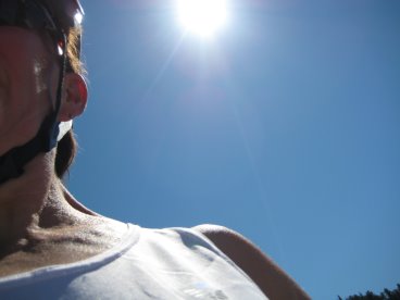 Looking up over Sue's shoulder into the sun