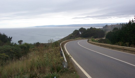 The road starts down toward the harbor