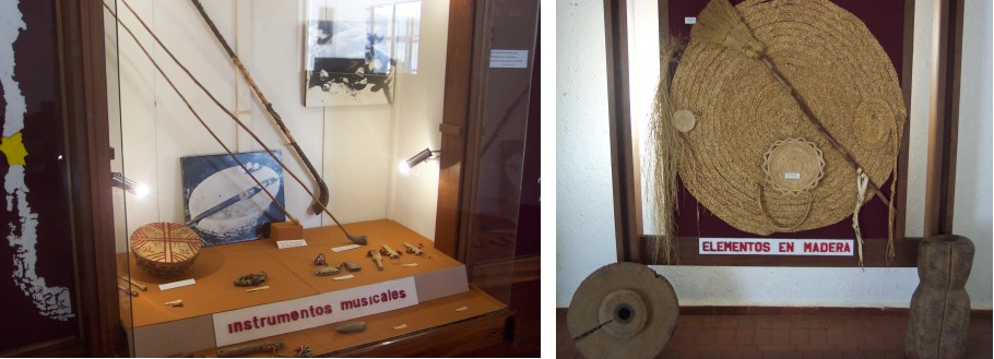 Clothing and wood displays in the Mapuche Museum