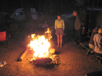 A campfire in the night