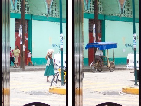 The view out the restaurant door