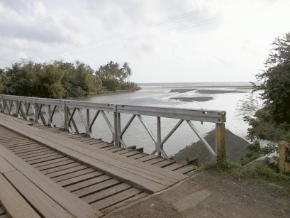 Bridge with wooden board surface