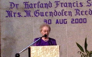 My mother speaking at my grandparents' memorial