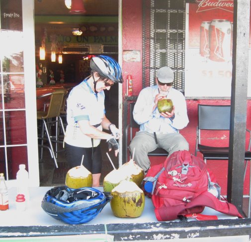 Patty and Doug enjoying cold coconuts