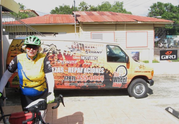 Carol with her new wheels at the bike shop